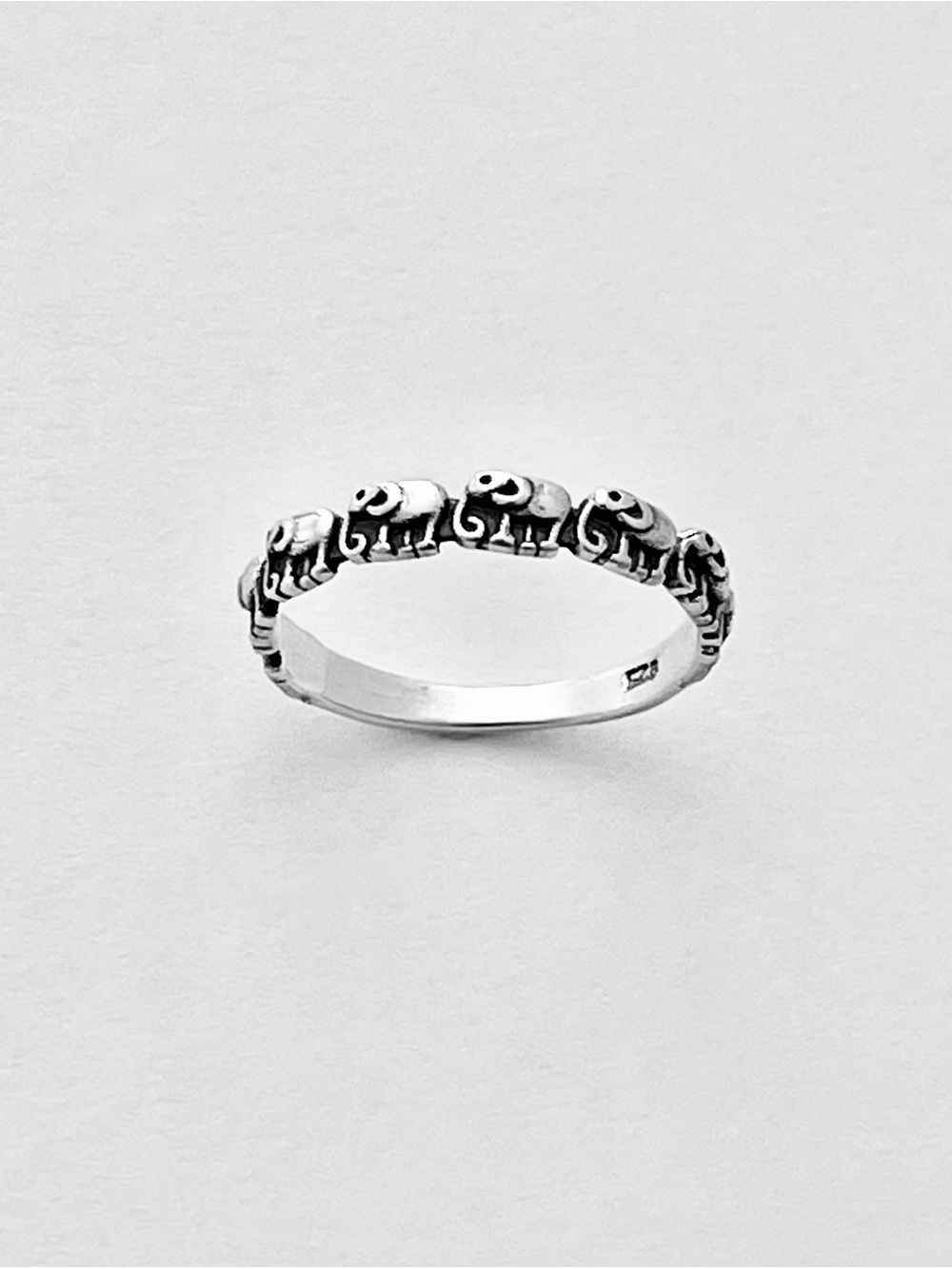 925 Sterling Silver Tiny Elephant Band Ring, Dainty Spirit Animal Silver Rings